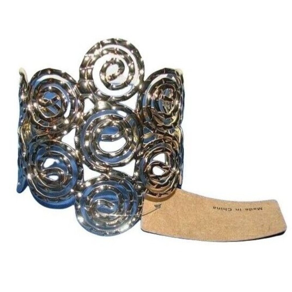 Silver Geometric Hammered Modern Wide Swirl Statement BOHO Gypsy Cuff Bracelet